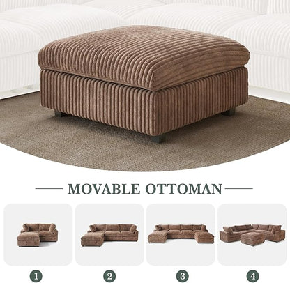 Modular Sectional Sofa, L Shaped Sofa with Chaise Ottoman, Deep Seat Cloud Sectional Couch, Couch Cushion Covers Removable, Comfy Modular Sofas for Living Room, Office, Apartment, Brown