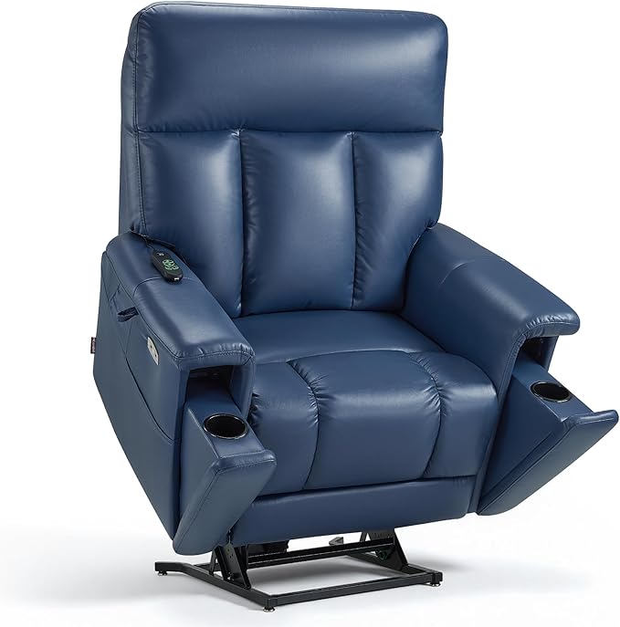 MCombo Heavy Duty Lift Chair for Elderly, Extra Wide Dual Motor Power Lift Recliner 450lbs with Hidden Cup Holders, USB Charging, Breathable Faux Leather R7777 (Blue)