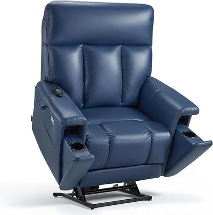 MCombo Heavy Duty Lift Chair for Elderly, Extra Wide Dual Motor Power Lift Recliner 450lbs with Hidden Cup Holders, USB Charging, Breathable Faux Leather R7777 (Blue)