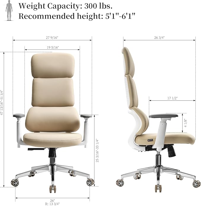 EUREKA ERGONOMIC Remi High Back Office Chair, PU Leather Office Chair with Wheels, Leather Desk Chair, Executive Office Chair Comfy for Home & Office, Beige