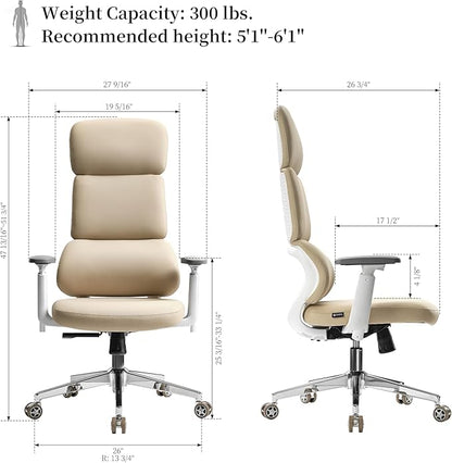EUREKA ERGONOMIC Remi High Back Office Chair, PU Leather Office Chair with Wheels, Leather Desk Chair, Executive Office Chair Comfy for Home & Office, Beige