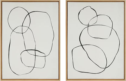 Kate and Laurel Sylvie 871 Modern Circles and 869 Going in Circles Framed Linen Textured Canvas Wall Art Set by Teju Reval of SnazzyHues, 2 Piece Set 28x38 Natural, Modern Abstract Art for Wall