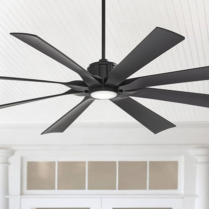 Possini Euro Design 70" Defender Modern Large Indoor Outdoor Ceiling Fan with LED Light Remote Control Matte Black Damp Rated for Patio Exterior House Home Porch Gazebo Garage Barn