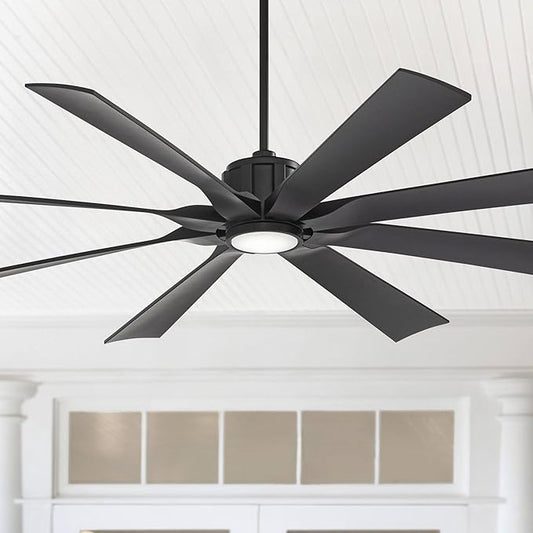Possini Euro Design 70" Defender Modern Large Indoor Outdoor Ceiling Fan with LED Light Remote Control Matte Black Damp Rated for Patio Exterior House Home Porch Gazebo Garage Barn