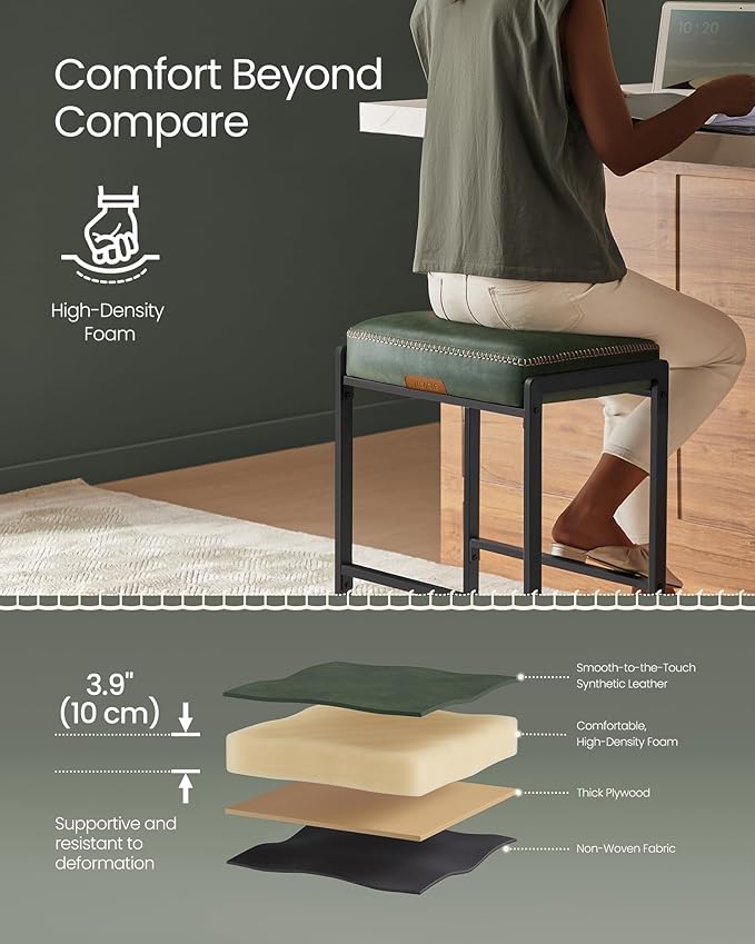VASAGLE EKHO Collection - Bar Stools Set of 4, Counter Height Bar Stools, Synthetic Leather with Stitching, Mid-Century Modern Counter Stools, 26-Inch Tall, Kichen Home Bar Dining Room, Forest Green
