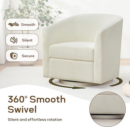 Chenille Swivel Accent Chair, Living Room Chairs, No Assembly Upholstered Armchair, 360°Rotating Barrel Chair for Bedroom, Apartment & Reading Nook (1, Cream White)