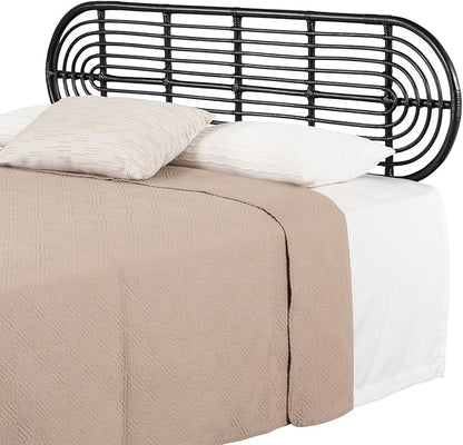 Artisanal Abode Wall-Mounted Headboard Retro Black - Elegant Woven Rattan Headboard with Minimalist Aesthetic, Organic Texture, and Effortless Installation for Full/Queen Beds - 1.5" x 1.5"