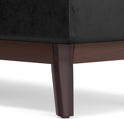 SIMPLIHOME Owen 48 inch Wide Mid Century Modern Rectangle Rectangular Storage Ottoman in Distressed Black Vegan Faux Leather, Assembled, for the Living Room, Entryway and Family Room