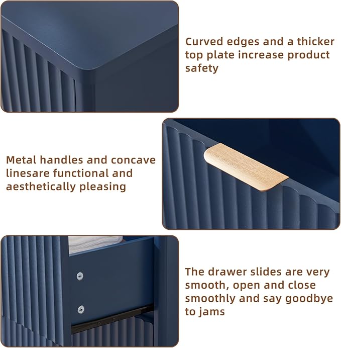 LEYAOYAO Fluted 6 Drawers Dresser for Bedroom Set of 2, 42" Tall Modern Chest of Drawers with Metal Handle, Curved Profile Design,Blue Wood Drawer Organizer for Bedroom, Living Room, Hallway