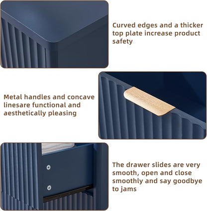 LEYAOYAO Fluted 6 Drawers Dresser for Bedroom Set of 2, 42" Tall Modern Chest of Drawers with Metal Handle, Curved Profile Design,Blue Wood Drawer Organizer for Bedroom, Living Room, Hallway