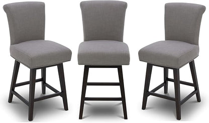 CHITA 26 Inch Counter Height Swivel Bar Stools Set of 3, FSC Certified Modern Fabric Swivel Barstool Chair with Back, Flint Grey
