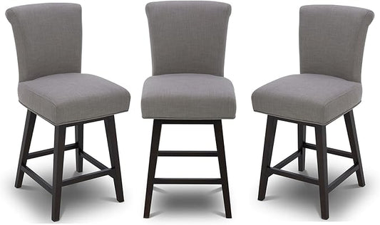 CHITA 26 Inch Counter Height Swivel Bar Stools Set of 3, FSC Certified Modern Fabric Swivel Barstool Chair with Back, Flint Grey