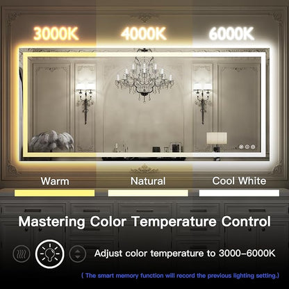 ISKM 55'' x 36'' LED Mirror for Bathroom Lighted Vanity Mirror for Wall Front Lights + Backlit LED Bathroom Mirror Anti-Fog Tempered Glass ETL Listed