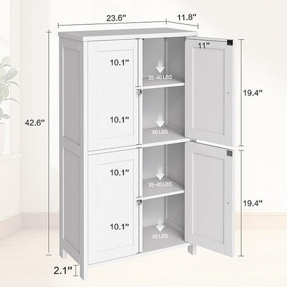 Nuturelly Bathroom Floor Storage Cabinet, Bathroom Organizers and Storage with Top Board & Metal Handles for Kitchen, White