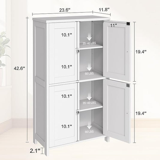 Nuturelly Bathroom Floor Storage Cabinet, Bathroom Organizers and Storage with Top Board & Metal Handles for Kitchen, White