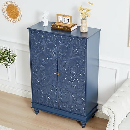 Sideboard Buffet Cabinet with Storage, Kitchen Storage Cabinet with Adjustable Shelves and 2 Doors, Vintage Accent Table for Living Room, Hallway (Blue)