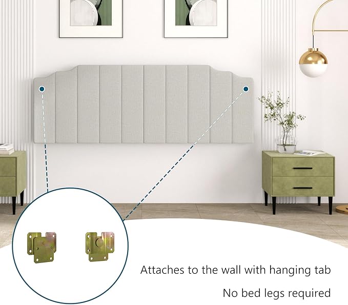 King Size Headboard Only, Linen Wall Mounted Headboard King for Adjustable Bed Modern Upholstered Head Board Easy Assembly, Linen Gray