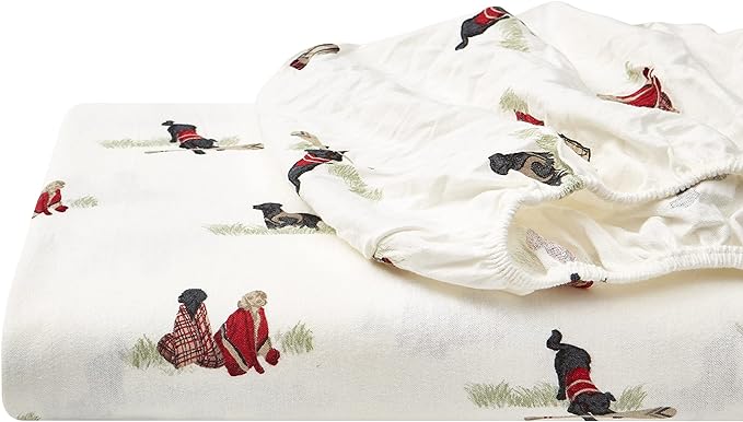 Eddie Bauer - Flannel Sheets Full Size, Anti-Pilling & Wrinkle Resistant Cotton, Touchably Soft for All-Season Comfort - Bed Sheets with Matching Pillowcases & Fitted Sheet (Retriever Friends)