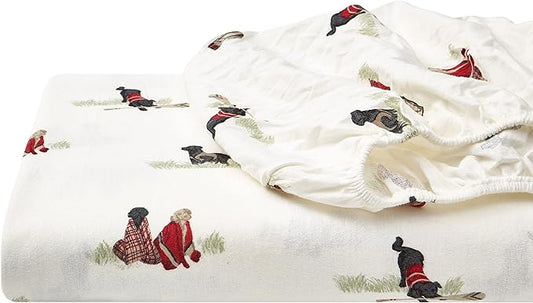 Eddie Bauer - Flannel Sheets King Size, Anti-Pilling & Wrinkle Resistant Cotton, Touchably Soft for All-Season Comfort - Bed Sheets with Matching Pillowcases & Fitted Sheet (Retriever Adventure Ivory)