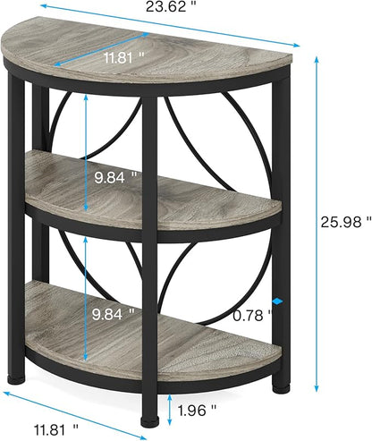 Tribesigns Half Round End Table for Living Room Set of 2, 3-Tier Half Side Table with Metal Frame, Industrial Half Moon Table with Storage Shelves for Entryway, Bedroom, Grey
