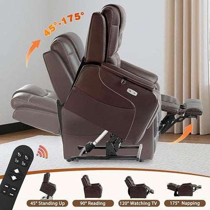 EONIX Triple Motor Lay Flat Power Lift Recliner Chair for Elderly with Massage, 400lbs Electirc Lift Chair for Living Room, Independent Adjustable Backrest Headrest, Extended Footrest, Dark Brown