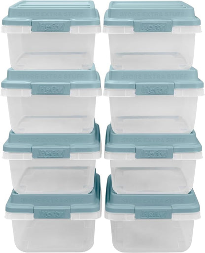 Hefty HI-RISE 18 Qt Plastic Storage Bins with Lids, 8 Pack Clear Stackable Containers with Secure Latching Handles, Under Bed Storage Boxes for Clothes, Shoes, Toys, Closet Organization