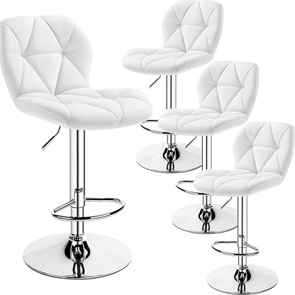 Yaheetech Bar Stools Set of 4, Adjustable PU Leather Swivel Barstools, Modern Counter Stools with Back and Footrest, Counter Height Barstools for Bar, Kitchen, Dining Room, White