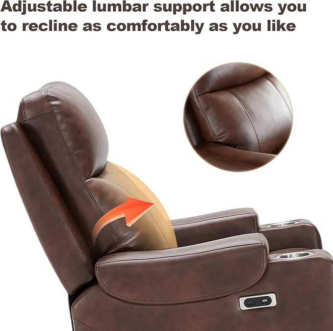 Triple Motor Power Lift Recliner Chair with Adjustable Lumbar Support, Lay Flat Recliner for Elderly, Breathable Brown Leather Recliner, Lift Chair Massage & Heating, USB Ports, Cup Holders