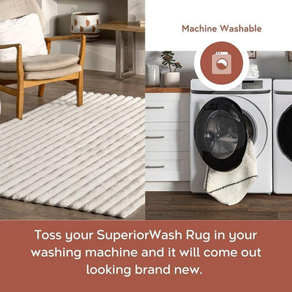 nuLOOM 6' x 9' Cozy Plush Area Rug, Machine Washable, Non-Slip, Soft Fluffy Shag Carpet for Living Room Bedroom Kids Room Nursery Home Decor, Kai Off-White