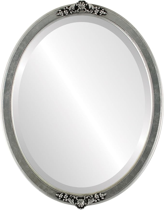OVALCREST Oval Beveled Wall Mirror for Home Decor - Athena Style - Silver Leaf with Black Antique - 18" x 14" Outside Dimensions