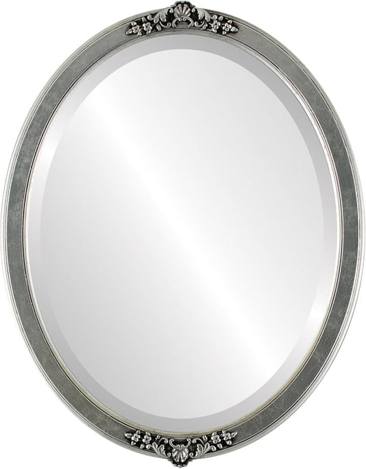 OVALCREST Oval Beveled Wall Mirror for Home Decor - Athena Style - Silver Leaf with Black Antique - 18" x 14" Outside Dimensions