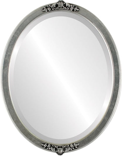 OVALCREST Oval Beveled Wall Mirror for Home Decor - Athena Style - Silver Leaf with Black Antique - 26" x 20" Outside Dimensions