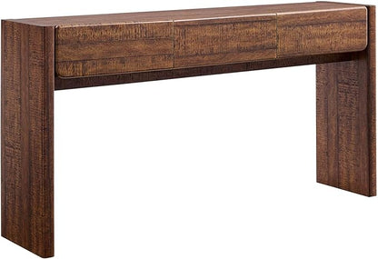OKD 63'' Console Table with 3 Drawers, Farmhouse Entryway Table with Rounded Corners, Console Table Behind Couch for Living Room/Hallway-Reclaimed Barnwood