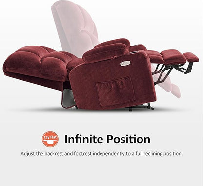 MCombo Oversized Dual Motor Power Lift Recliner Chair Sofa with Massage and Heat for Big Elderly People, Infinite Position, USB Ports, Fabric R7688 (Burgundy, Large-Oversize)