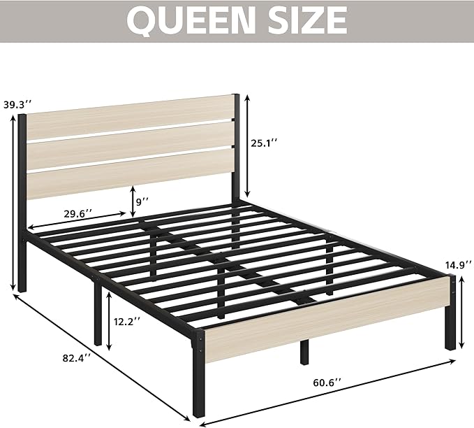 Queen Bed Frame with Headboard and Footboard, with Under Bed Storage, All-Metal Support System, No Box Spring Needed, Easy Assembly, Beige
