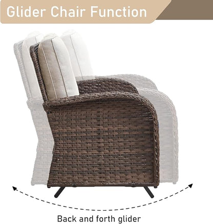 HUMMUH Patio Furniture 7-Piece PE Wicker Outdoor Conversation Set,All-Weather Rattan Swivel Chairs with Ottomans Glider Loveseat for Backyard,Poolside,Deck