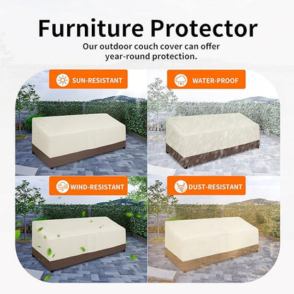 Easy-Going Waterproof Outdoor Couch Cover, Heavy Duty 3-Seater Patio Sofa Cover, Winchdproof Outdoor Furniture Cover with Air Vent (104Wx40Dx33H inch, Beige/Dark Brown)