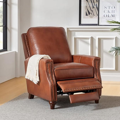 HULALA HOME Genuine Leather Recliner Chair Set of 2, Push Back Recliner Armchair with Thick Seat and Backrest(Saddle)