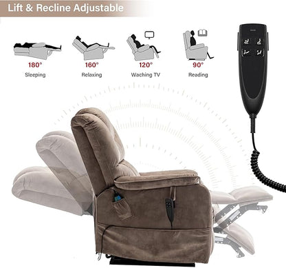 Power Lift Recliner Chair Recliners for Elderly,Lay Flat Velvet Tufted Recliner with Heat and Massage,Dual Motor Lounge Recliners for Living Room