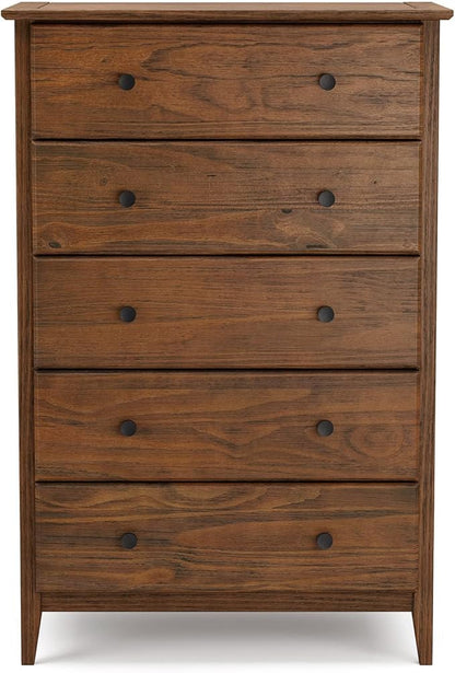 Grain Wood Furniture Greenport 5-Drawer Chest, Solid Wood with Brushed Walnut Finish