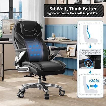 Big and Tall Office Chair with 5D Arms, 600lbs Fabric & PU Leather Heavy Duty Desk Chair, Adjustable Lumbar Support & Height, Tilt Function, High Back Ergonomic Executive Computer Chair