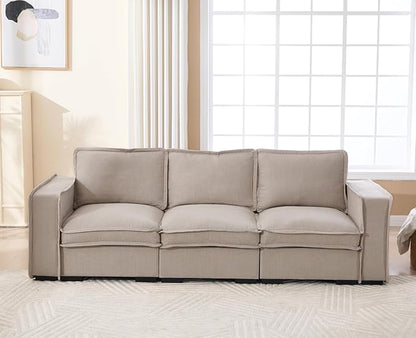 EALSON 93" Modular Sectional Sofa Modern Comfy 3-Seater Couch Sofa Linen Fabric Upholstered Cloud Couches with 24" Deep Seat and Wooden Legs for Bedroom/Living Room/Office, Oatmeal