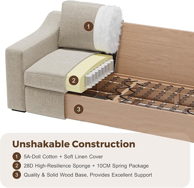 ABCASA Oversized 136" Modular Sectional Sofa, Deep Seat U Shaped Couches for Living Room, Breathable Linen Fabric Corner Couch, Easy to Assemble, Oatmeal