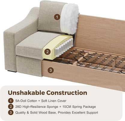 ABCASA 85" W Loveseat Couches for Living Room,Modern Linen Sofa with Removable Cover, Wide Armrest, Solid Wood Frame, Medium Firm Seat Cushion for Bedroom Office Apartment, Easy to Install, Oatmeal