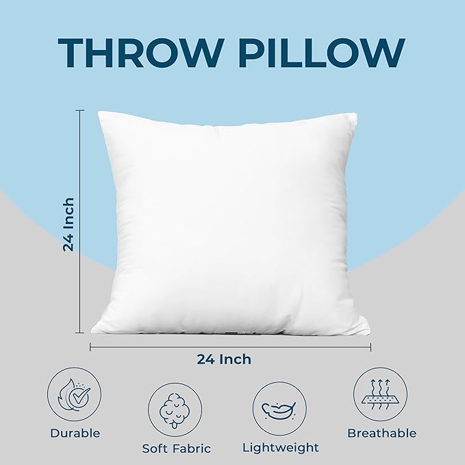 Utopia Bedding Throw Pillows (Set of 4, White), 24 x 24 Inches Pillows for Sofa, Bed and Couch Decorative Stuffer Pillows