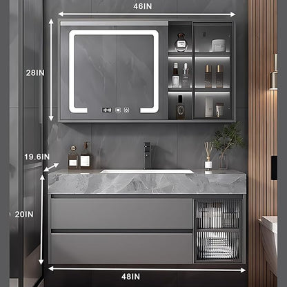 Gray 48IN Modern Bathroom Vanity - Wall-Mounted Bathroom Storage Cabinet & Bathroom Vanity with Sink, Bathroom Medicine Cabinet Wall Mounted, Defogging & Led Lighting | Bathroom Cabinet Slim