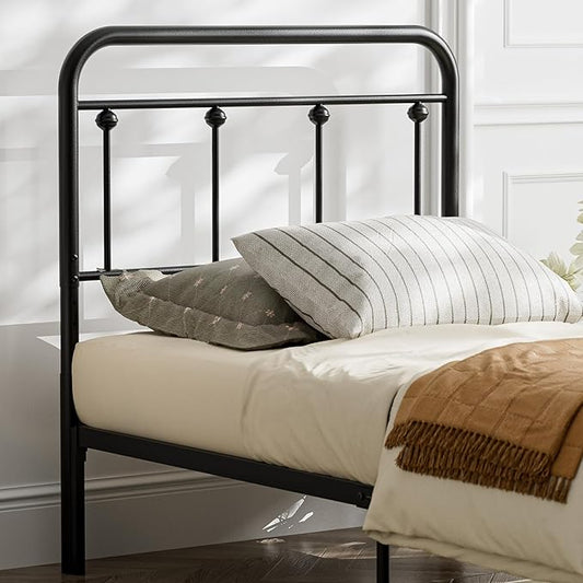 Black Metal Twin Size Headboard, Farmhouse and Vintage Style Dorm Headboards Only, Adjustable Height, Spindle Detail and Elegant Curves Design