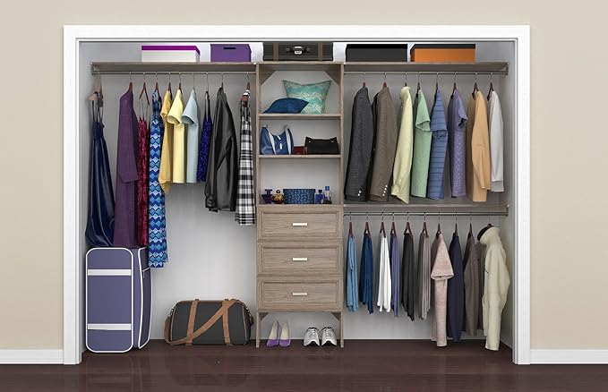 ClosetMaid SuiteSymphony Closet Organizer with Shelves and 3 Drawers, 25-Inch-Natural Gray