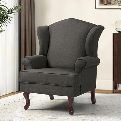 Accent Chair, High Back Upholstered Armchair with High Resilience Sponge & Wood Legs, Mid-Century Modern Comfy Single Sofa Reading Chairs for Living Room, Bedroom (Dark Grey, Set of 2)