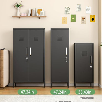 Narrow Storage Cabinet 51.18" H Bathroom Cabinet Metal Pantry Cabinets, 3 Adjustable Shelves for Kitchen, Home Office, Living Room, Dinning Room (30 inches Wide Black)